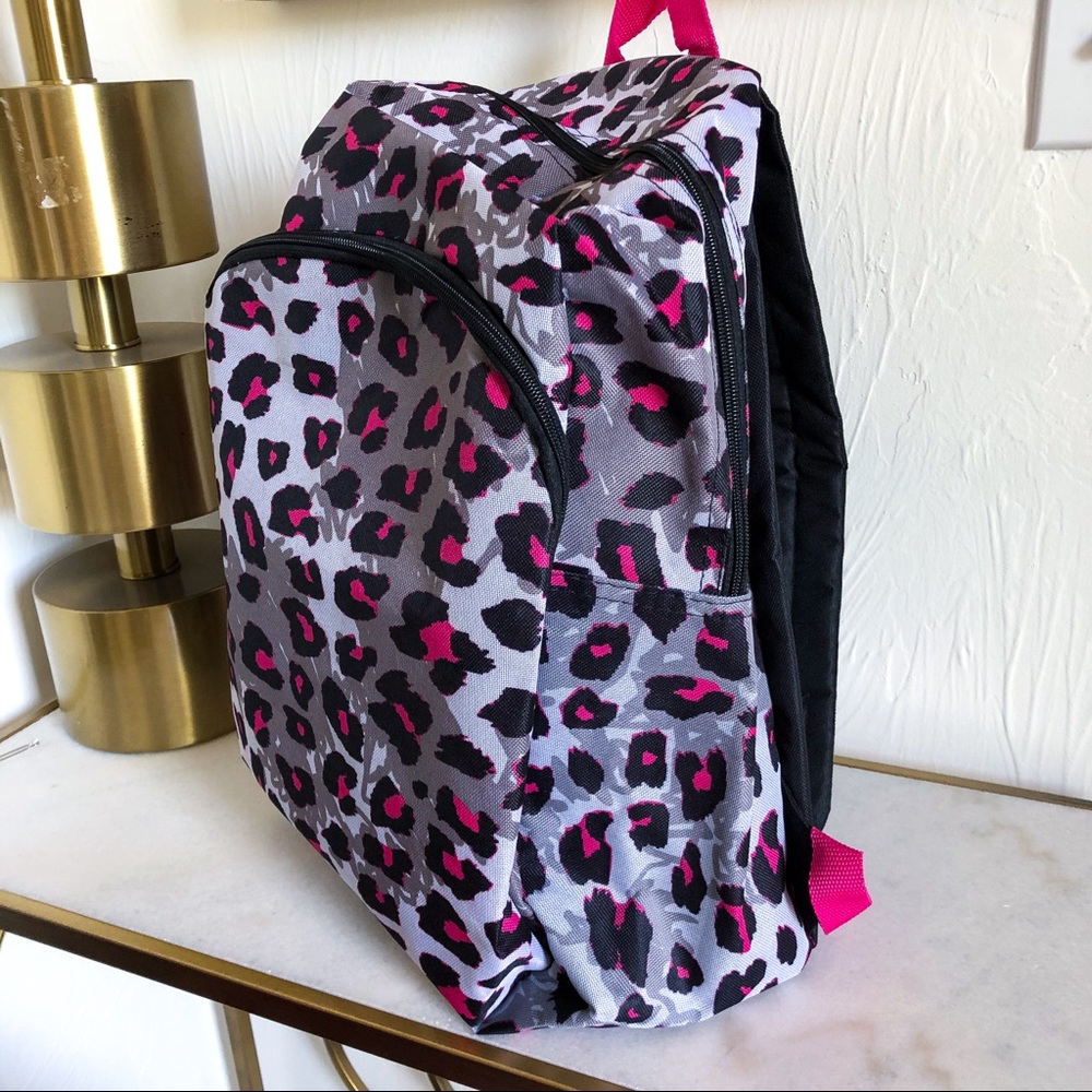 Leopard Print Pink and Gray Backpack